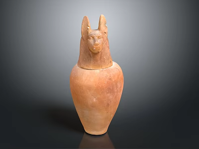 Ancient Egyptian Style Sculpture Carving With Jackal Head And Vase Shape Terracotta Material 3d model