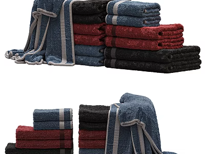 Premium Soft Absorbent Towels In Assorted Colors Stacked And Tied With Stripes 3d model