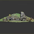 Natural Wood and Stone Materials with Green Vegetation and Mossy Rock Surfaces