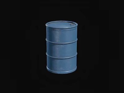 Industrial Blue Metal Barrel With Circular Hoops Isolated On Black Background 3d model