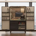 Modern Wine Cabinet Interior With Glass Doors Wine Bottles Wine Glasses And Coffee Machine