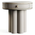 Modern Minimalist Beige Leather Bedside Table With Round Top Drawer And Cylindrical Column Legs