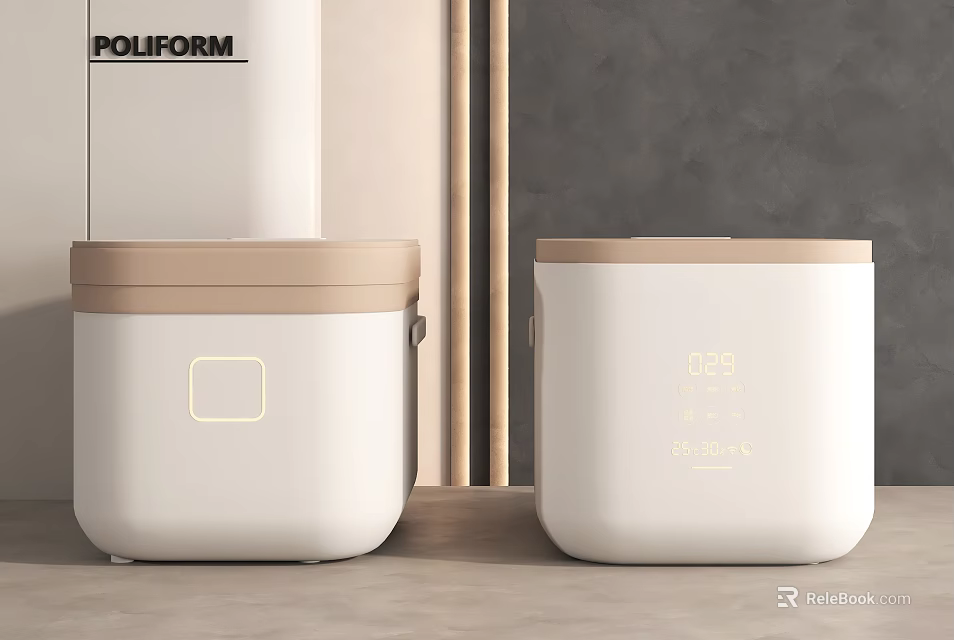 Modern Kitchen Appliances With White Exterior Beige Lid Digital Display And Minimalist Design 3d model 