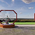 Outdoor Art Installation Featuring Two Framed Structures Clouds Female Figure Against Night Sky Illuminated Ground