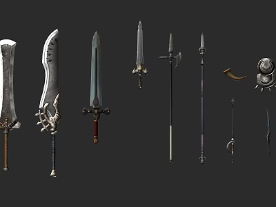 Ancient Weapons Collection With Different Styles Blades Spears Axes And Shields 3d model