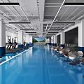 Modern Gym Interior With Fitness Equipment Battle Ropes And Blue Floor
