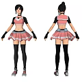 Game and Movie Character in Pink Black Outfit Short Skirt Long Sleeve Top Sneakers