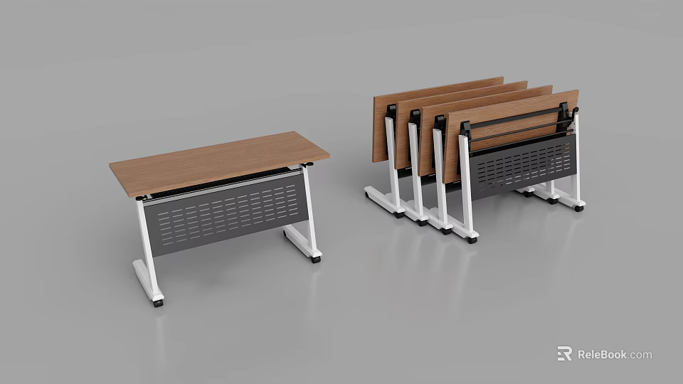 Modern Folding Conference Tables With Wooden Top And Stackable Metal Frames For Office 3d model 