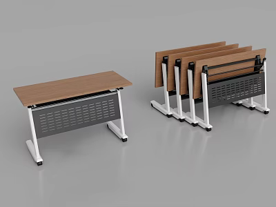 Modern Folding Conference Tables With Wooden Top And Stackable Metal Frames For Office 3d model