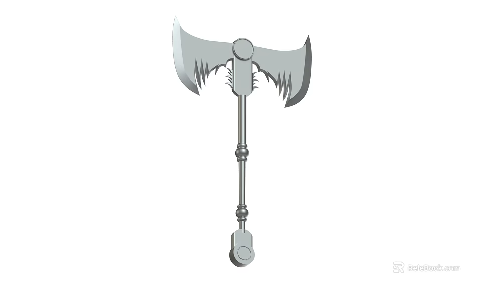 Medieval Double Bladed Battle Axe With Ornate Metal Handle And Decorative Blades 3d model 