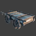 Vintage Wooden Cart With Large Spoked Wheels And Rustic Wooden Planks