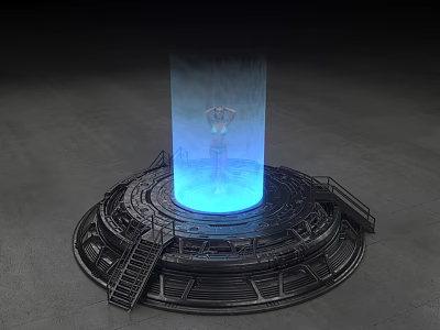 Multi tiered Circular Display Shelves With Staircase Blue Light And Central Platform Design 3d model