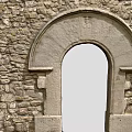 Arched Stone Entrance Gate in Ancient Stone Wall Structure Design