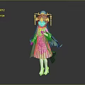 Adorable Game and Movie Character with Long Green Hair and Pink Dress Wearing Hair Accessories