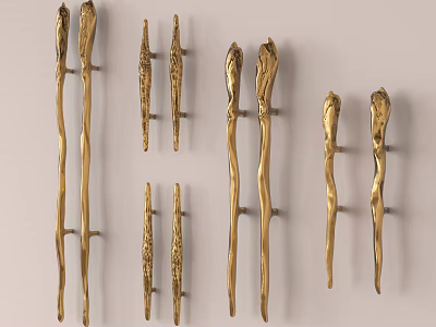 Golden Brass Door Handles With Artistic Unique Shapes For Home Furniture Decor 3d model