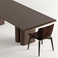 Modern Wooden Dining Table Set With Rectangular Top And Leather Chairs 3d model