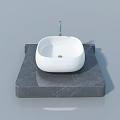 White Square Basin On Black Marble Countertop With Silver Faucet And Light Gray Background