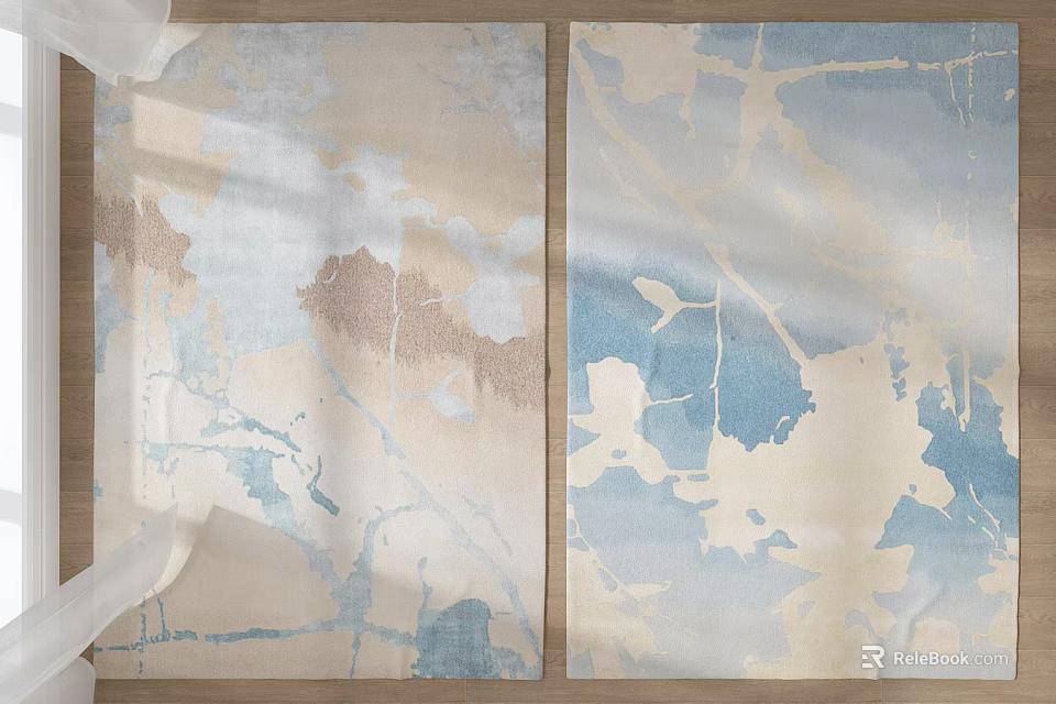 Modern Square Area Rugs With Abstract Pattern And Soft Beige Blue Brown Tones 3d model