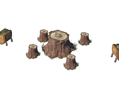 Rustic Tree Stumps Featuring Large Central And Smaller Surrounding Stumps With Grass 3d model
