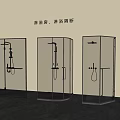 Shower Head In Modern Glass Shower Enclosure With Partition Design