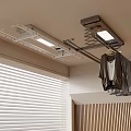Ceiling Mounted Clothes Drying Rack With Hanging Clothes And Window Blinds In Interior