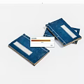 Blue Cover Books Featuring White Rectangular Labels Stacked And A Single One Placed 3d model