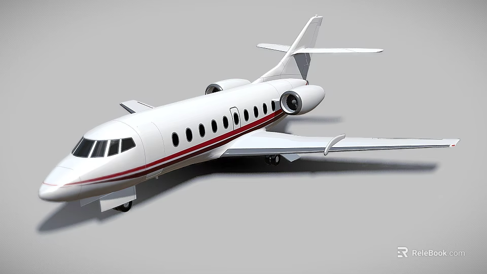 White Private Jet With Red Stripe Sleek Exterior And Modern Design 3d model 