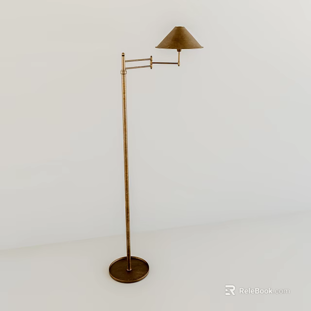 Brass Floor Lamp With Adjustable Arm And Conical Shade For Modern Interior 3d model