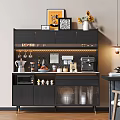 Modern Sideboard with Coffee Machine Glassware Sunflower Decorations Drawers and Cabinets in Stylish Kitchen Setup