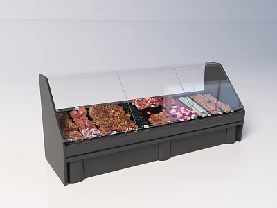 Black Retail Food Display Case With Transparent Glass Cover Showing Various Sliced Meats 3d model