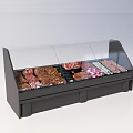 Black Retail Food Display Case With Transparent Glass Cover Showing Various Sliced Meats