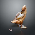 Artistic Bird Sculpture Carving With Woven Texture And Reflective Base