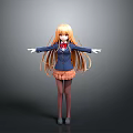 Anime Character With Blonde Long Hair Blue Blazer Plaid Skirt And Knee High Socks