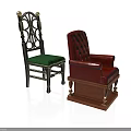 Classic Carved Chair With Green Cushion And Red Leather Armchair Furniture