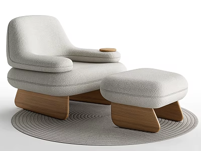 Light Gray Upholstered Armchair With Wooden Legs And Matching Ottoman On Woven Rug 3d model