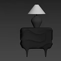 Modern Wavy Bedside Table With Black Lamp White Lampshade On Wooden Floor And White Curtains