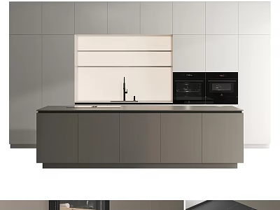 Modern Kitchen Interior With Sleek Gray Cabinets Countertop And Built in Appliances 3d model