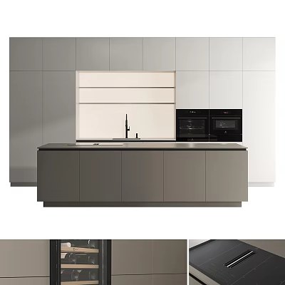 Modern Kitchen Interior With Sleek Gray Cabinets Countertop And Built in Appliances 3d model