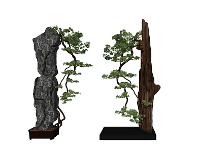 Chinese pine mountain stone landscape 3d model