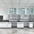 Modern Laboratory Interior With Lab Benches Glass Cabinets Instruments and Ergonomic Chairs