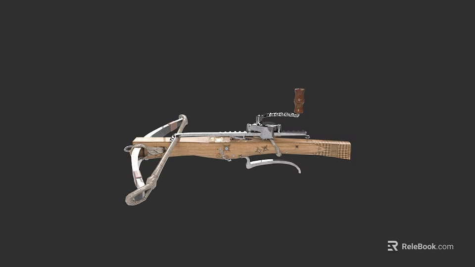 Tactical Wooden Crossbow With Metal Firing Mechanism And Chain Trigger Design 3d model 