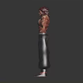 Muscular Male Character With Red Spiky Hair Shirtless In Baggy Pants And Slippers
