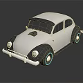 Shiny Silver Vintage Style Car With Yellow Headlights And Blue Rimmed Tires