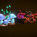 Vibrant Fantasy Plants With Colorful Shapes And Glowing Elements On Dark Background