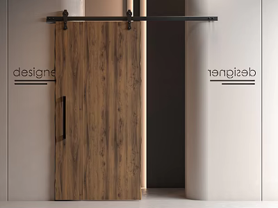 Modern Stylish Interior Design With Wooden Sliding Door And Metal Track 3d model