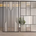Modern Glass Partition With Geometric Design And Black Frame In Interior Space 3d model