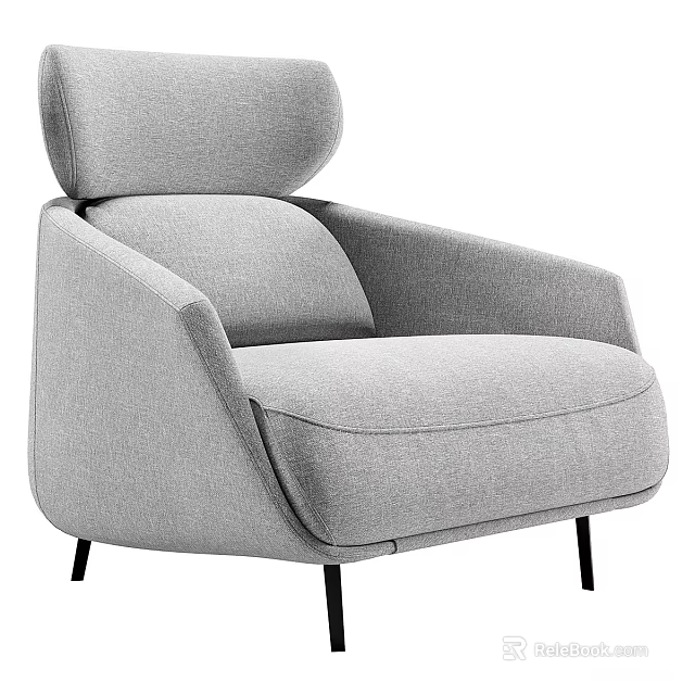 Comfortable Gray Fabric Single Sofa With Modern Design And Black Legs 3d model 