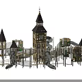 Garden Ornaments With Castle Towers Clock Tower Slides And Climbing Frames 3d model