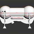 White Mechanical Device With Yellow Stripes Marked Four And Metal Stands On Reflective Base