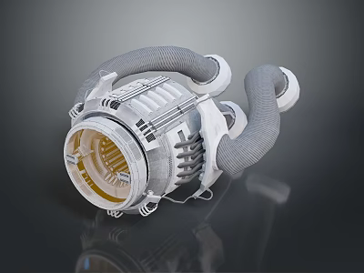 Metallic Mechanical Device With Cylindrical Structure And Curved Pipes In Gray Background 3d model